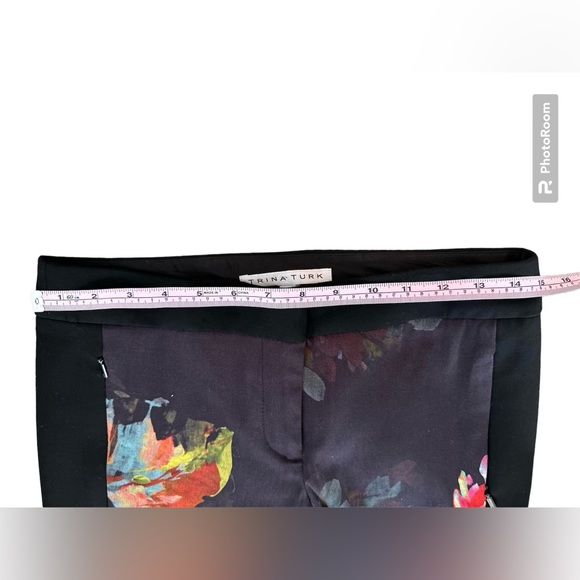 Trina Turk Fully Lined Black Floral Designer Pants Stretchy sz 2 Ankle Crop EUC - Picture 9 of 17